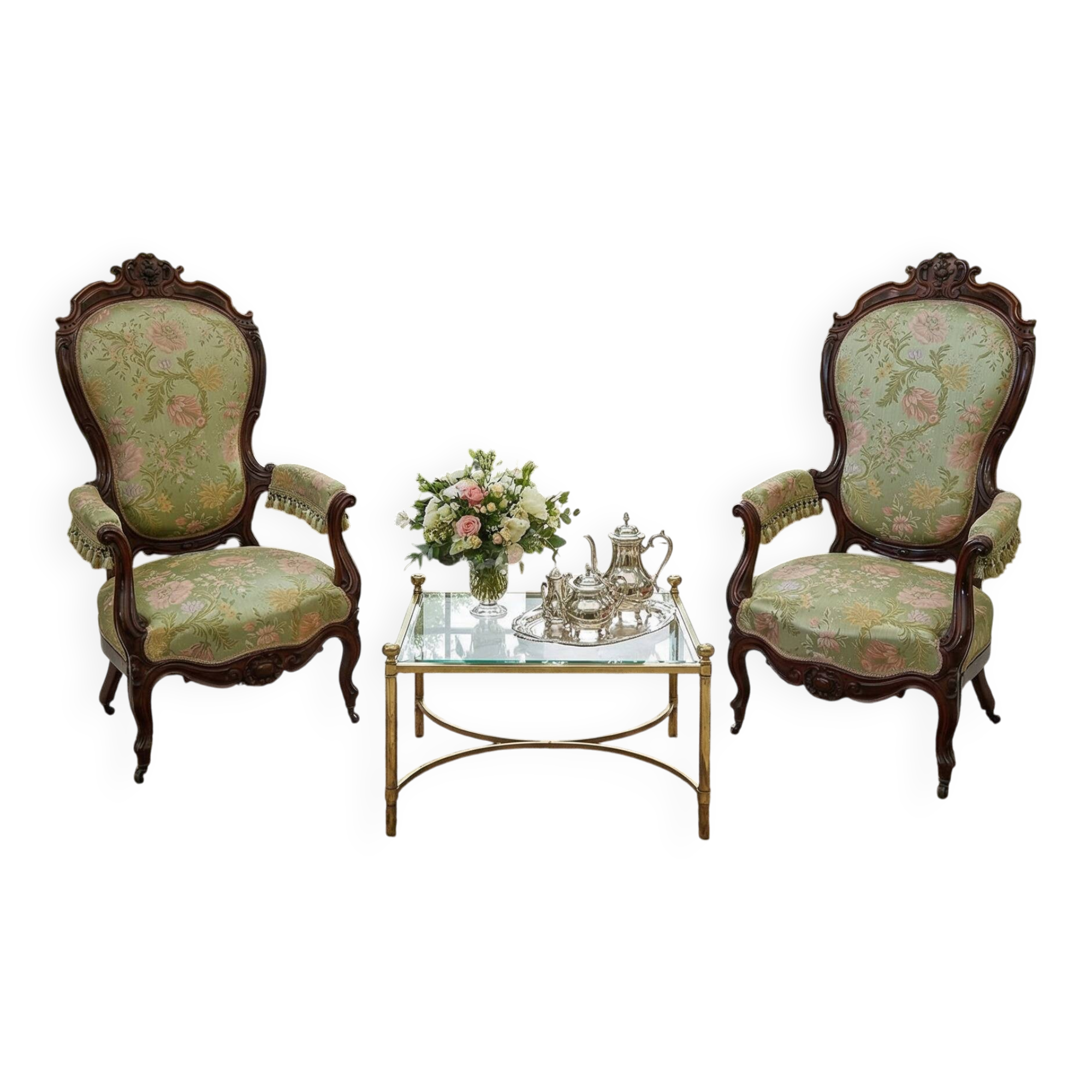 Coppia di Poltrone d'Epoca "Balloon Back" – Stile Rococò Revival (XIX Sec.)