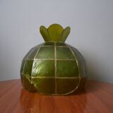 Vintage green and gold mother-of-pearl and brass pendant lampshade, bohemian country decoration