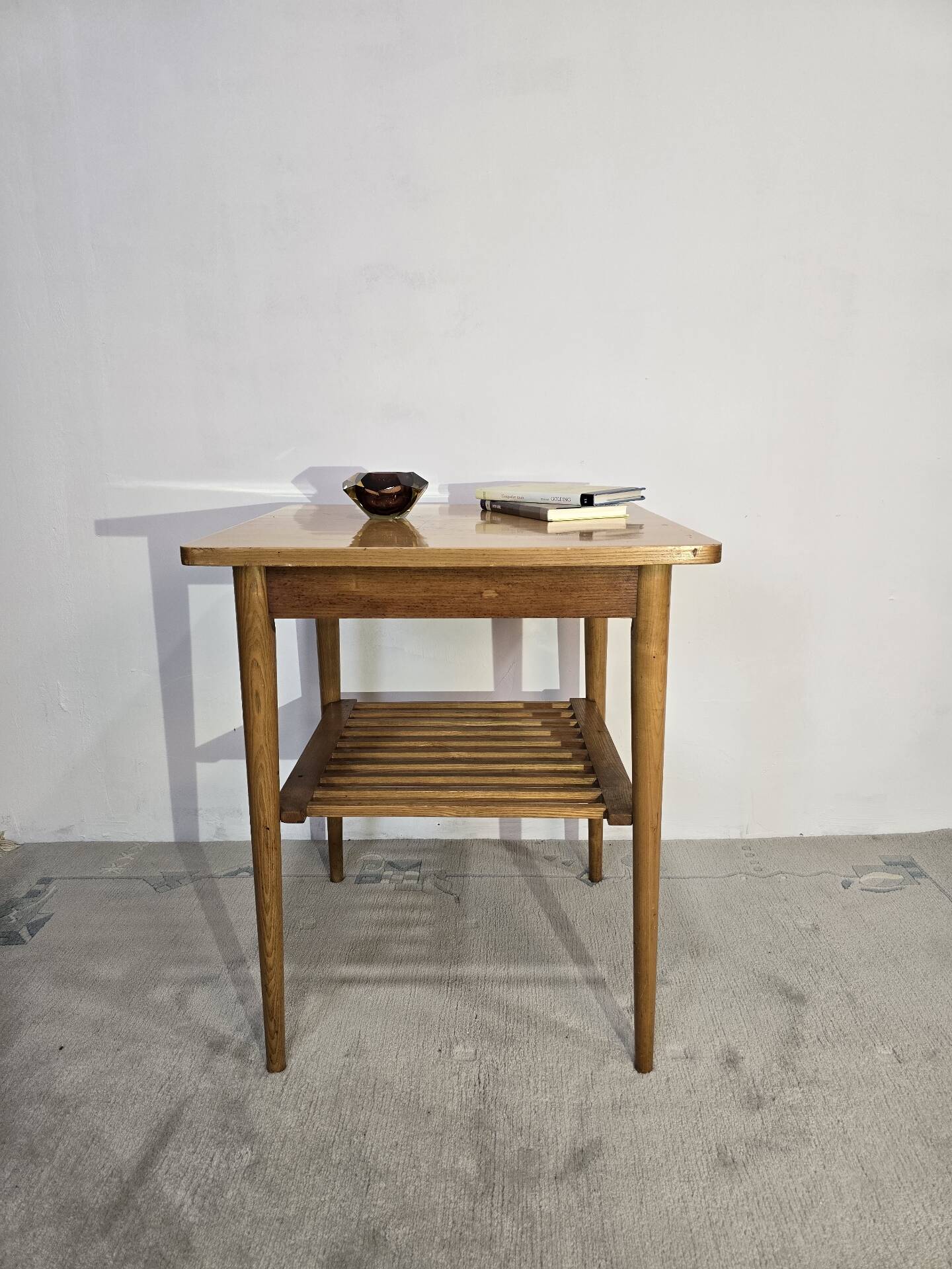 70s Hardwood Coffee Table with Slatted Shelf