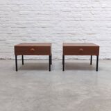 Modernist pair of bedside tables with drawers, 1960s