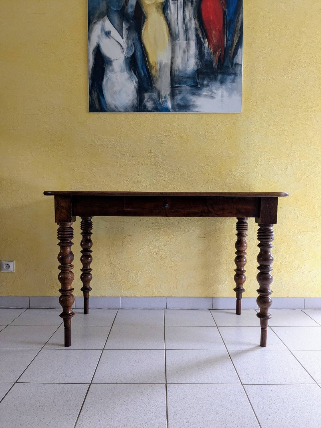 Large walnut desk with turned legs