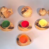 13-piece coffee service in faux wood Granjean Vallauris 1960.