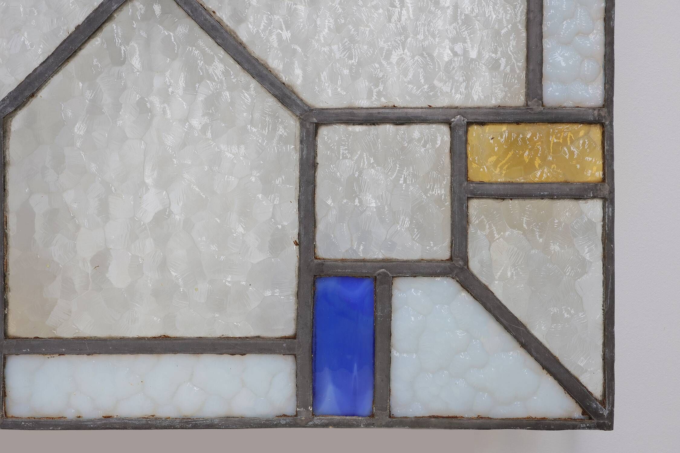 Art Deco Leaded Glass Panel with Geometric Cross Motif, Belgium, Circa 1920