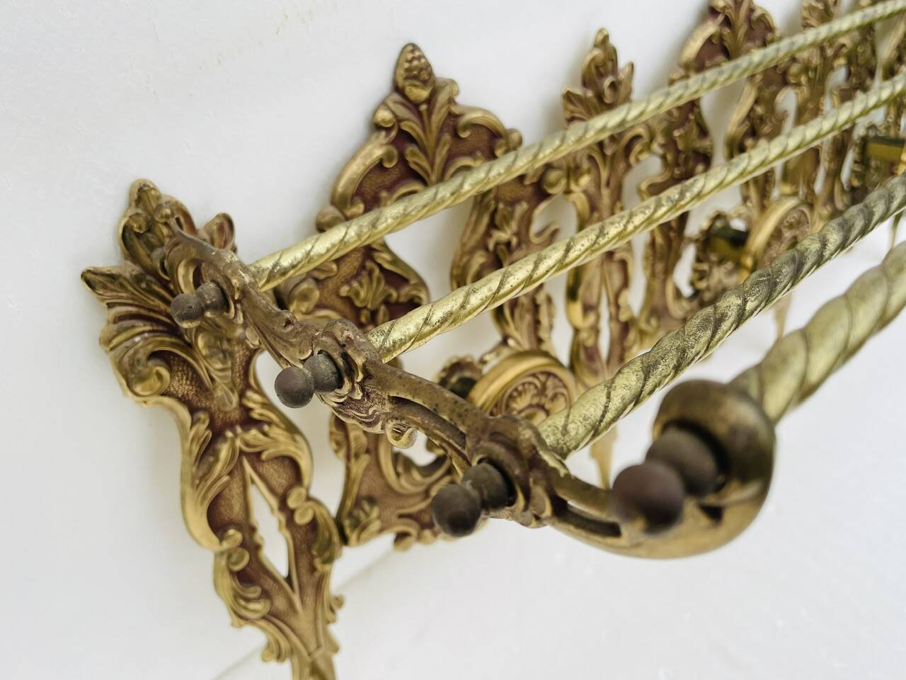 Bronze Coat Rack and Wall Shelf, Vintage, Louis XV Style