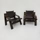 Ensemble de 2 fauteuils en cuir brutalistes, années 1970.