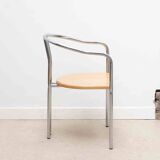 Chaise vintage en bois claire et pieds chromés