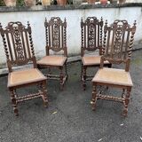 4 Henri II style chairs with twisted columns and cane seats