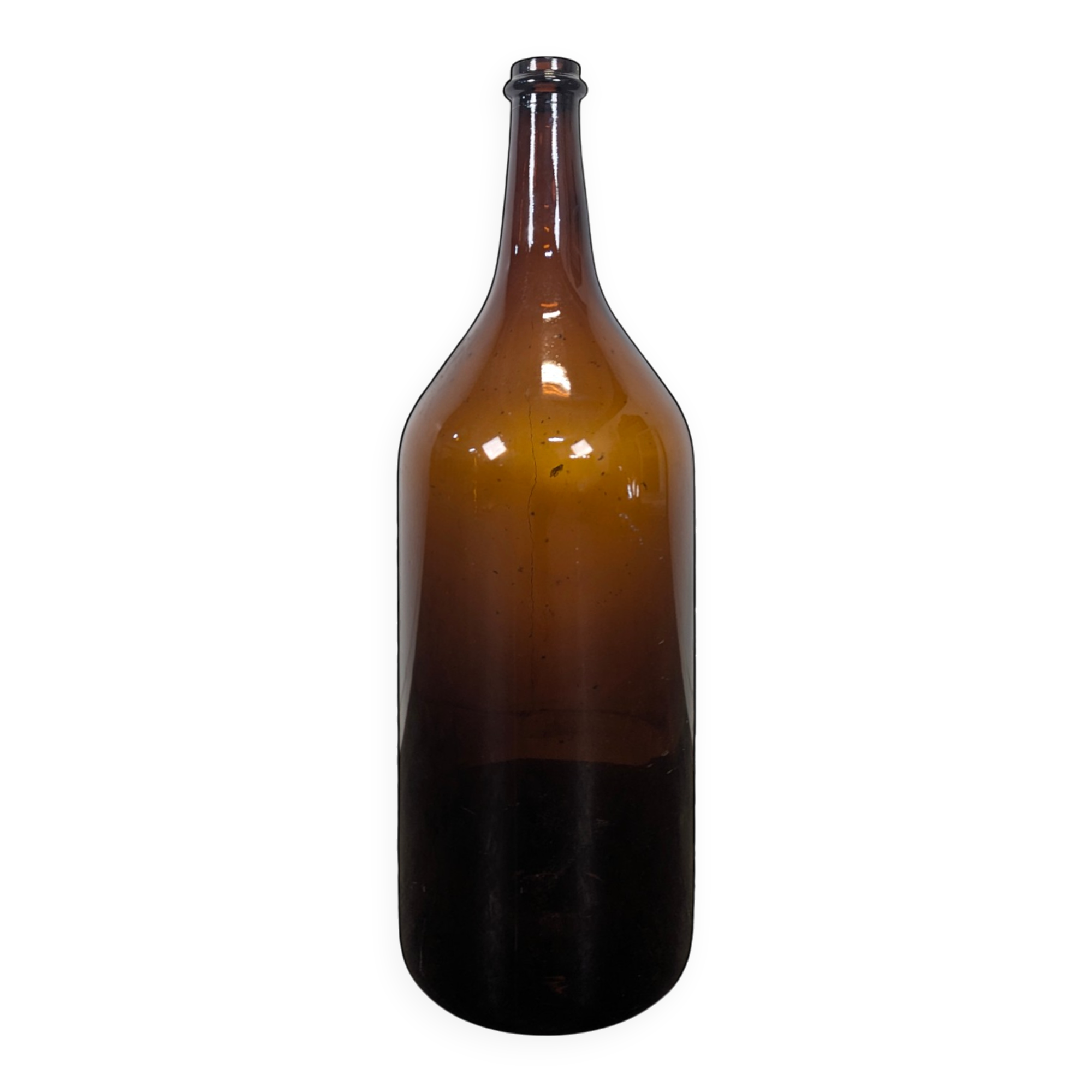 Large antique blown amber glass bottle