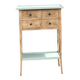Raw wood console in water green with 4 drawers.