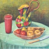 Tableau nature morte pichet et fruits