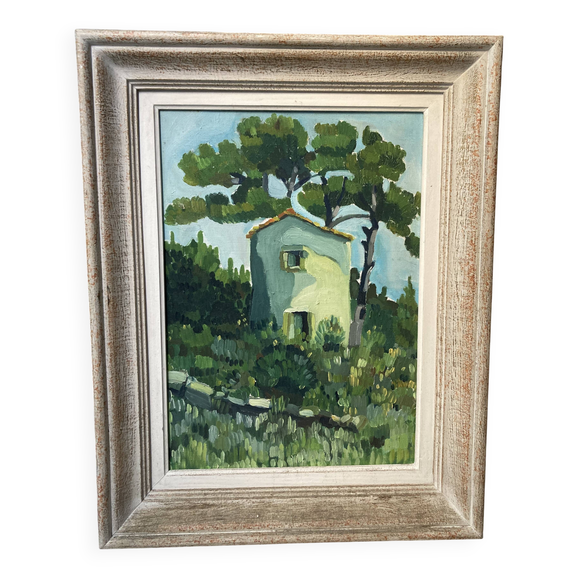 Framed oil on canvas "The Green House"