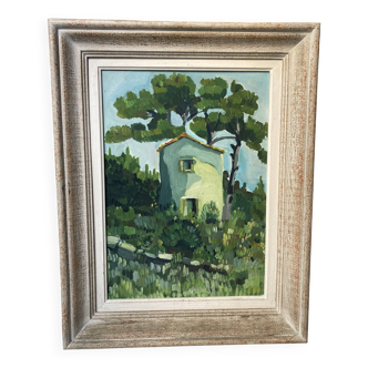 Framed oil on canvas "The Green House"