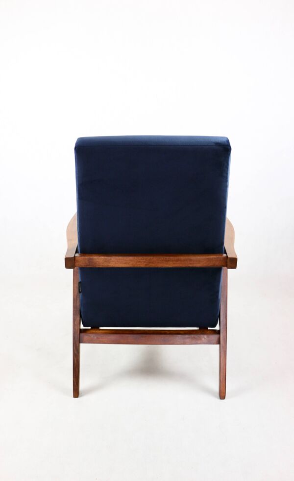 Fauteuil loft vintage années 1970 en velours bleu marine - 2 exemplaires disponibles
