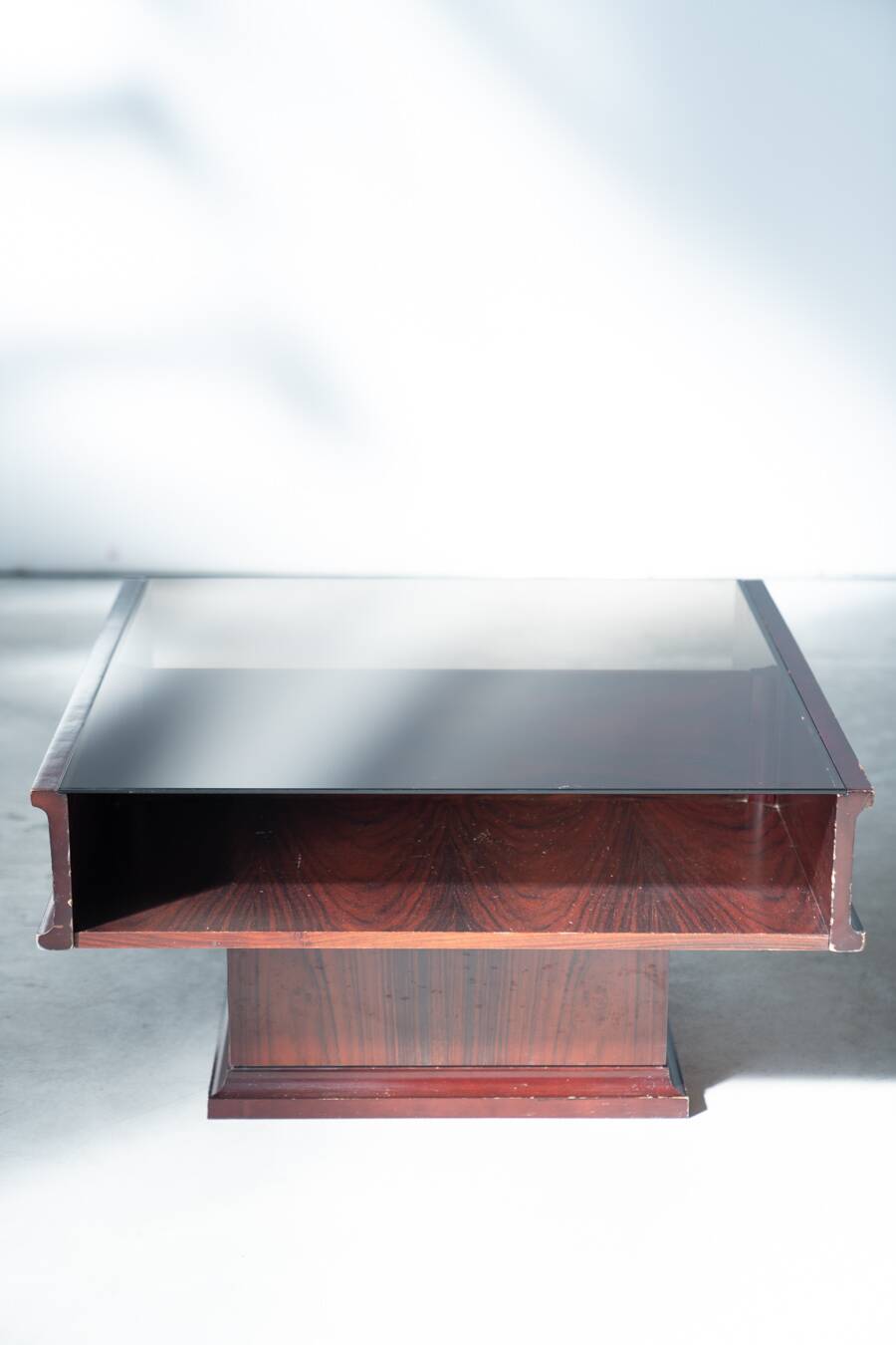 Vintage Mahogany Coffee Table with Glass Top – 1970s