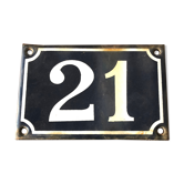 Old enamelled plate number 21