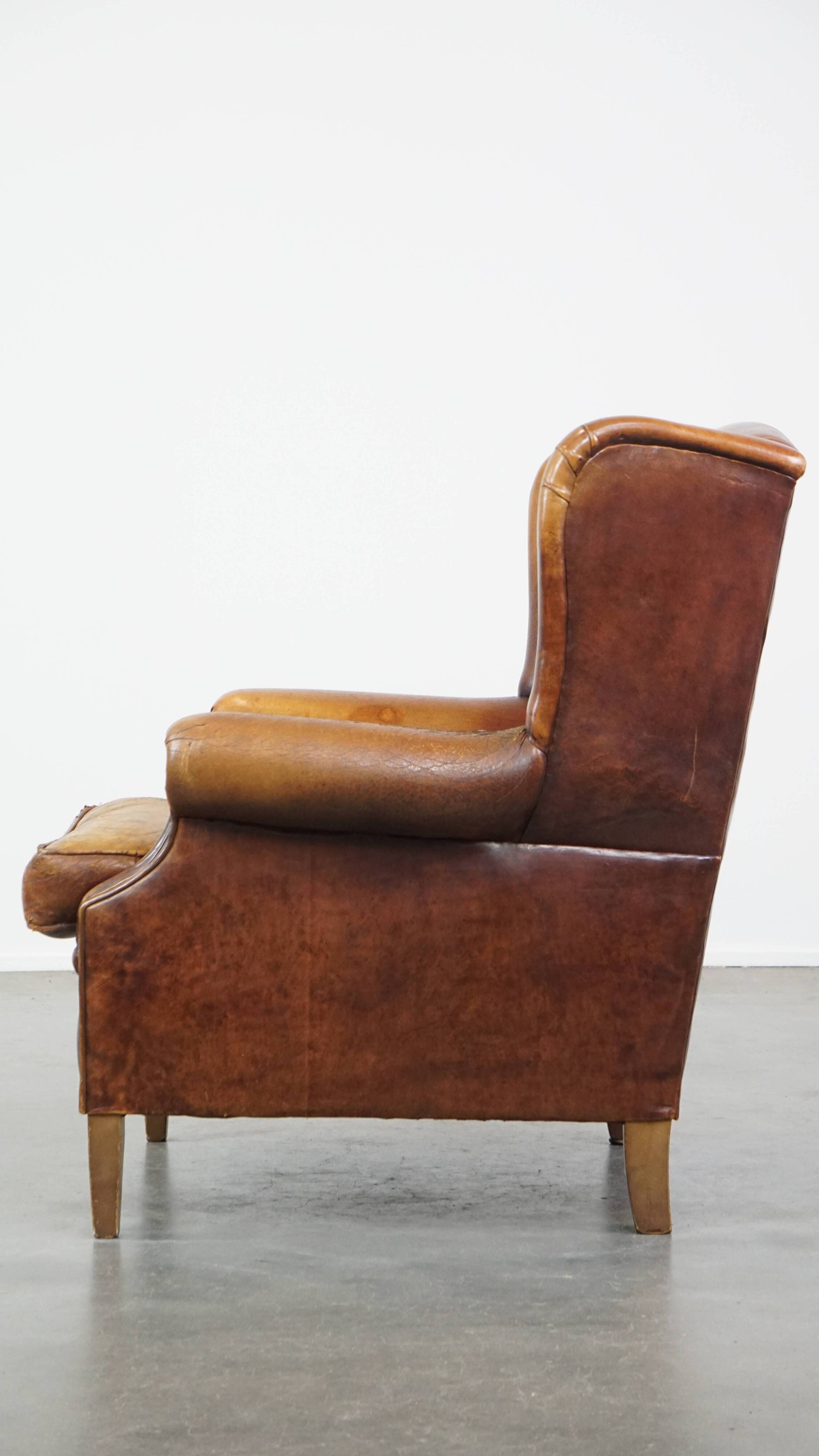 Vintage Sheepskin Leather Wingback Chair