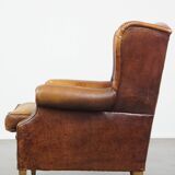 Vintage Sheepskin Leather Wingback Chair