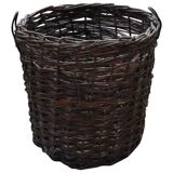 Brown woven vintage Hungarian wicker basket, reinforced edge and metal handles, 1940s.