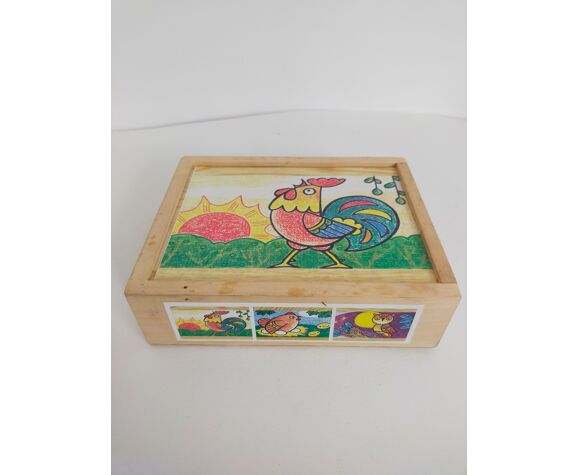 Puzzle cubes en bois avec 6 motifs vintage