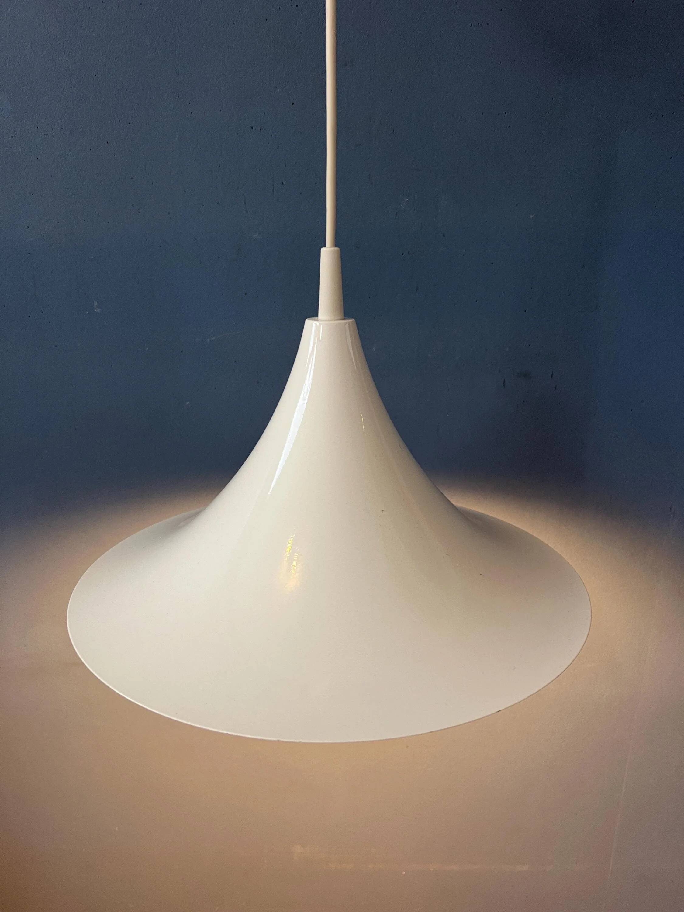 Vintage white glossy suspension Space Age "witch hat"