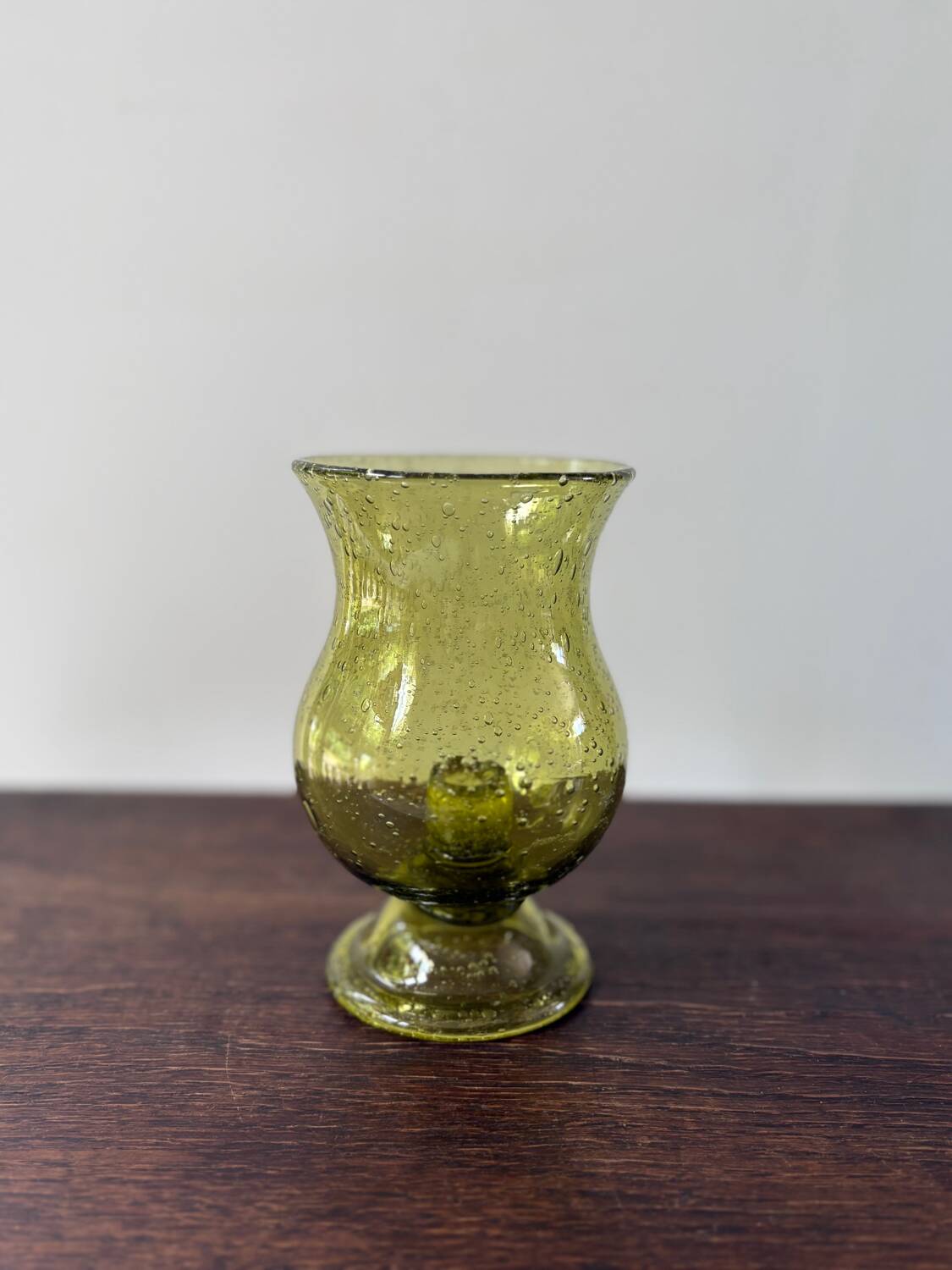 candle holder in biot green bubble glass from the 60s