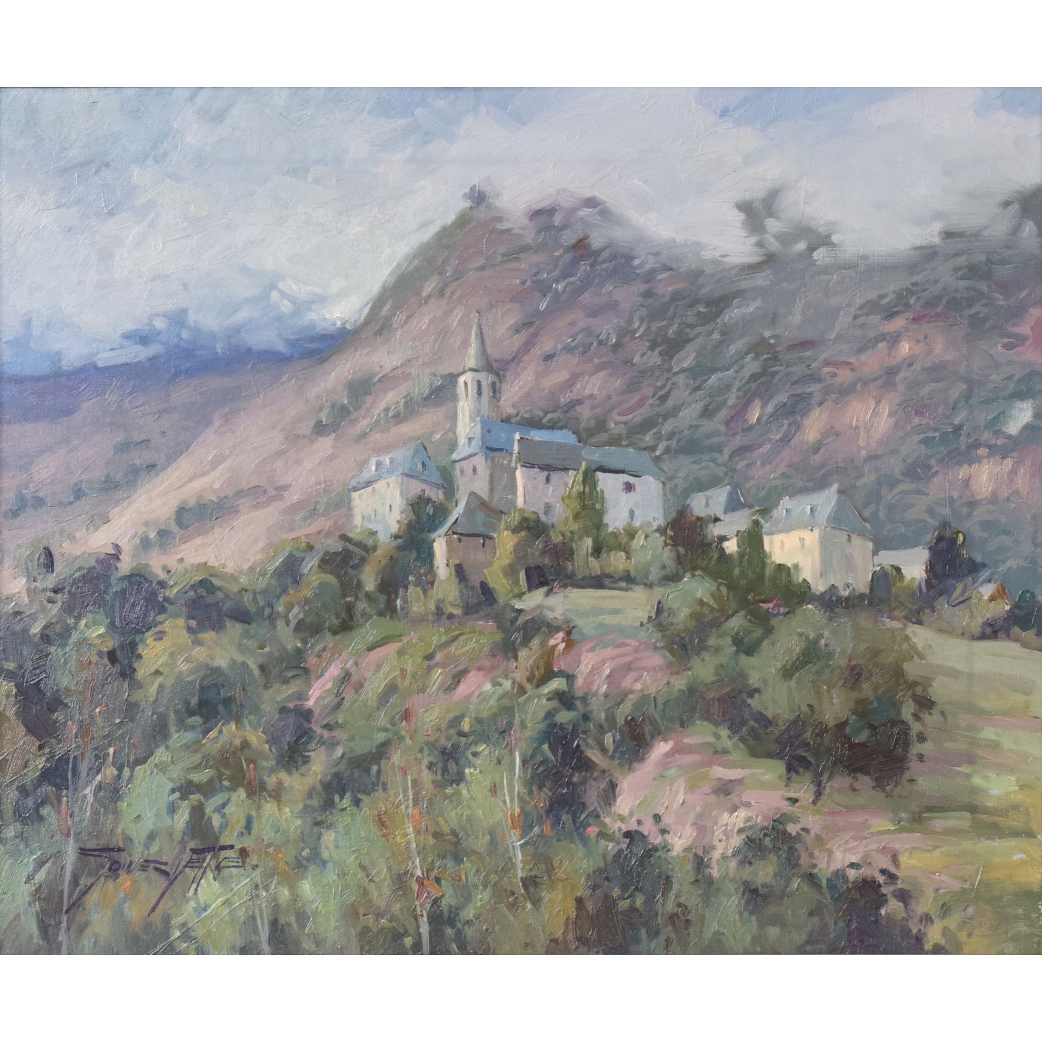 Village post-impressionniste et montagnes, Vicente Gomez Fuste