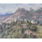 Village post-impressionniste et montagnes, Vicente Gomez Fuste
