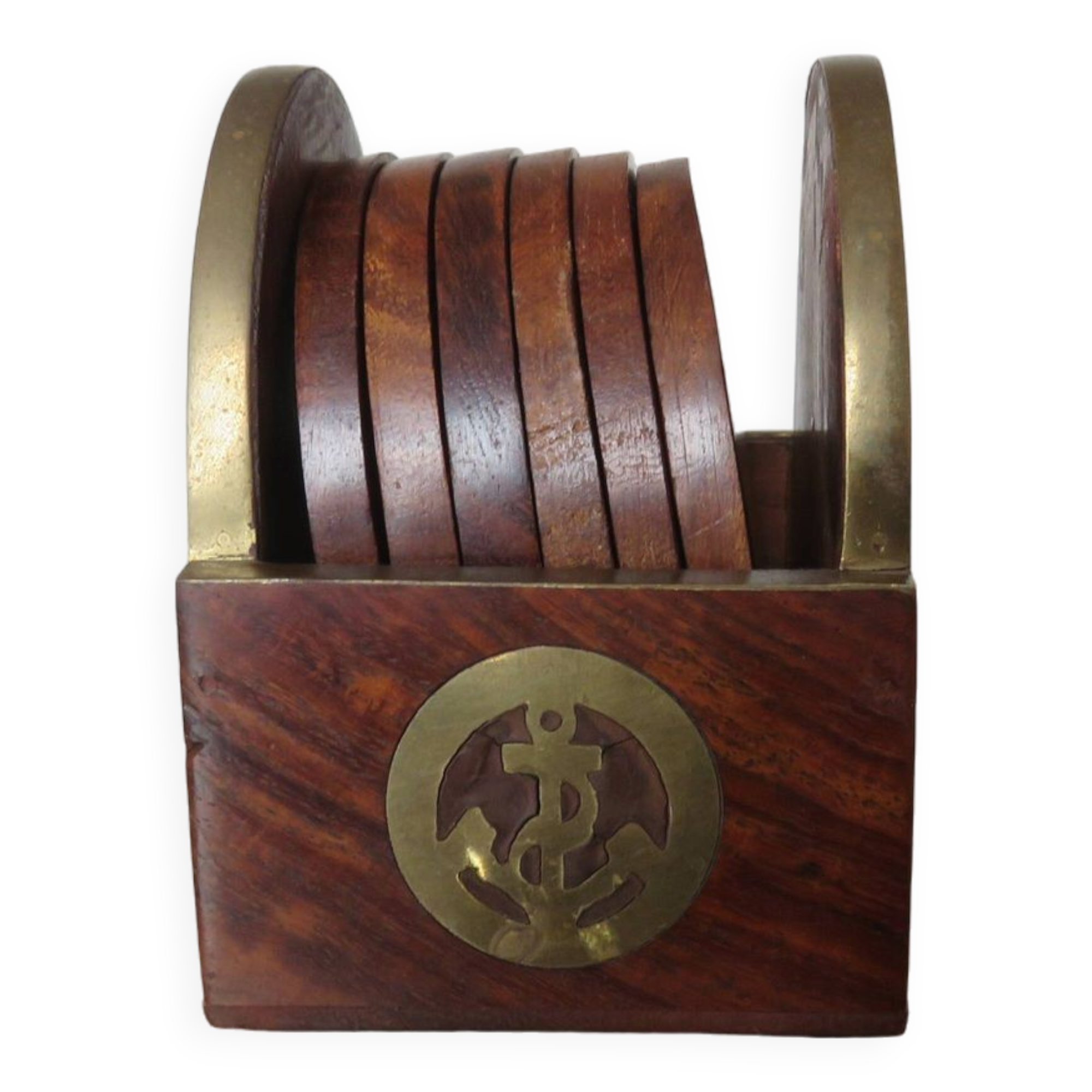 6 coasters in rosewood and brass 1970