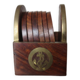 6 coasters in rosewood and brass 1970