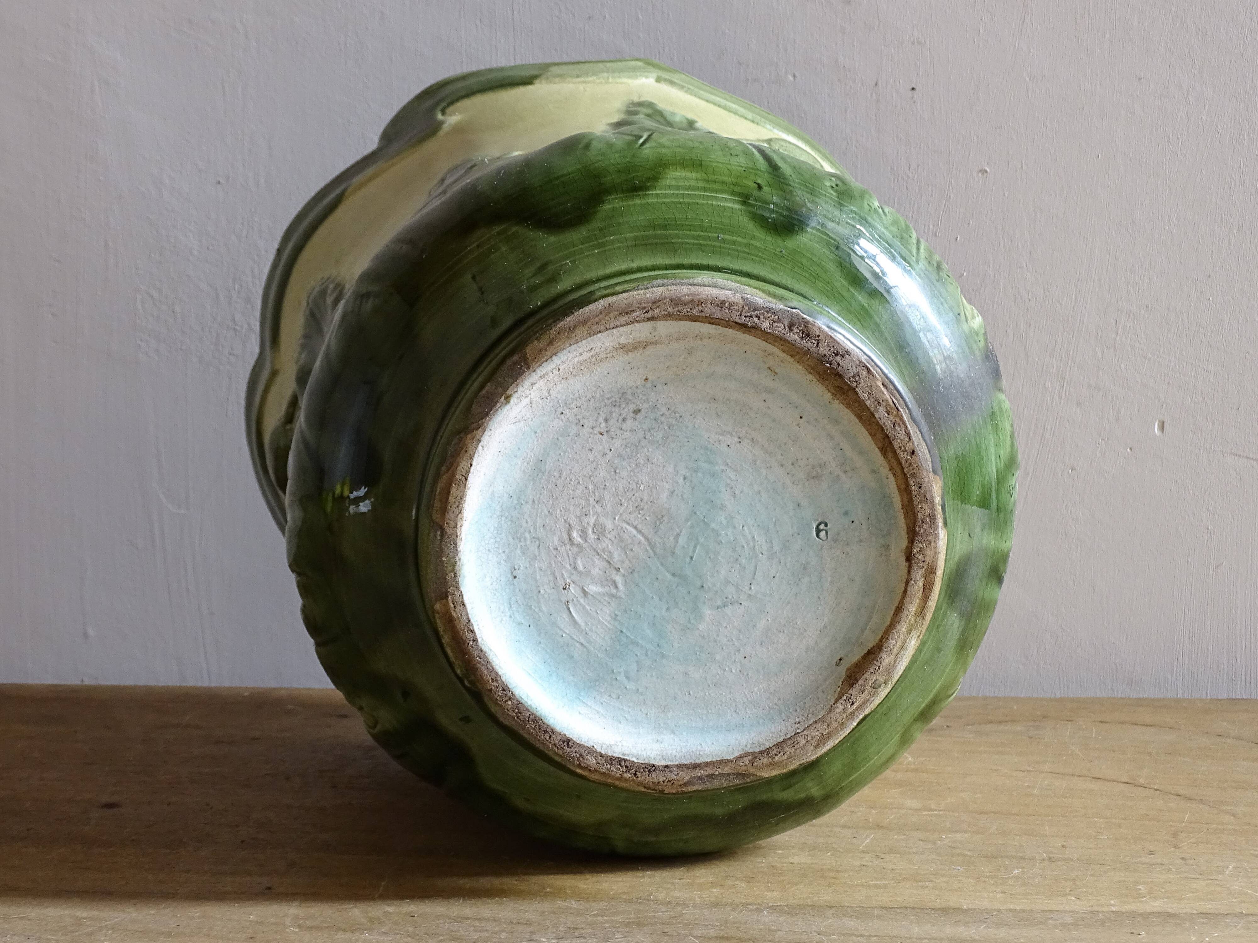Antique Ceramic Cache Pot with Poppies, Art Nouveau Planter
