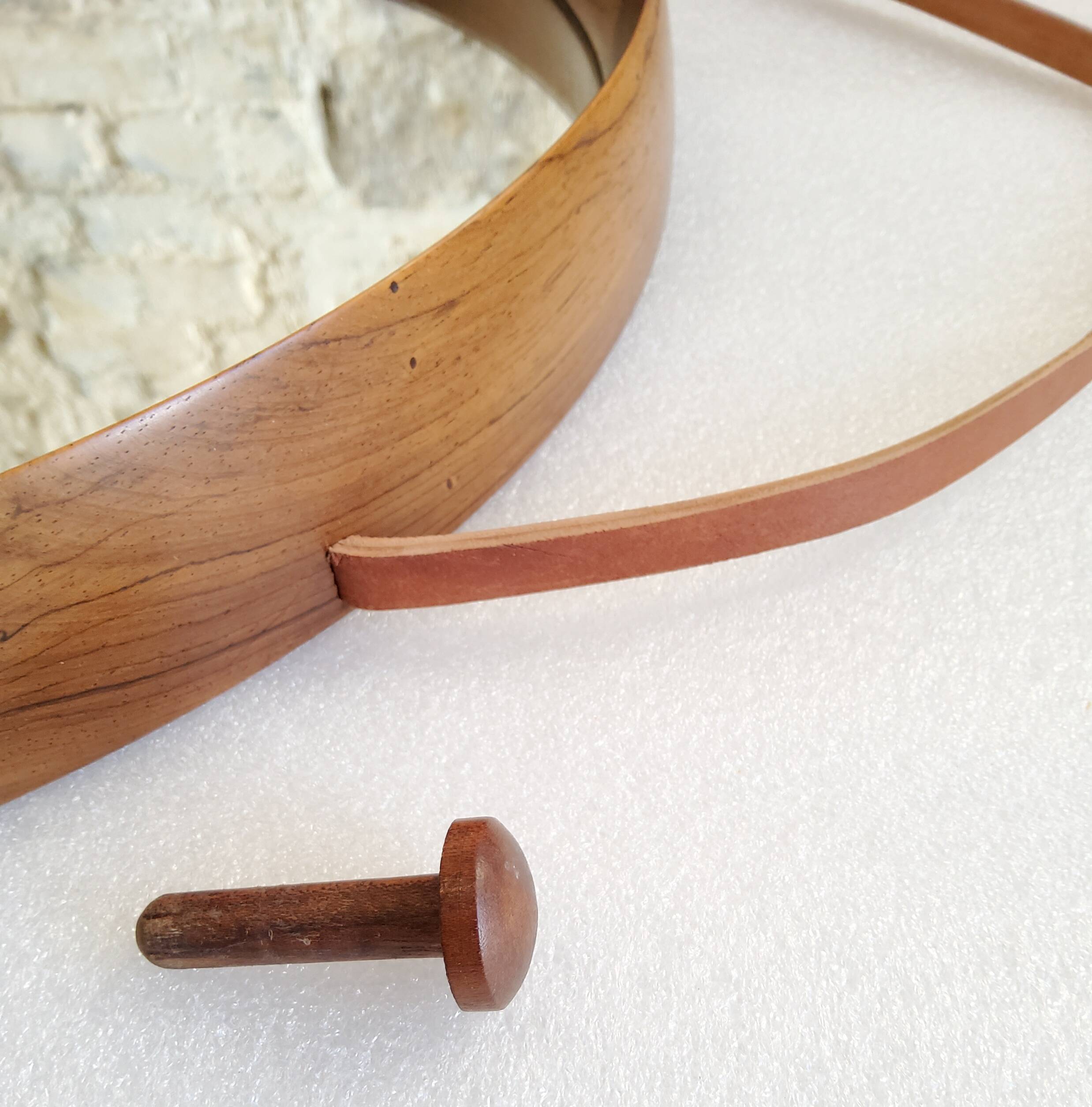 Round teak mirror Uno and Osten Kristiansson Luxus Vittsjö, Scandinavian