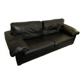 2 vintage Guermonprez sofas in black grained leather