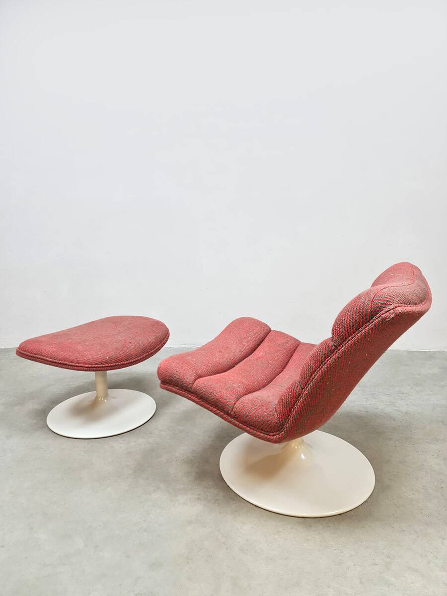 Vintage Dutch design swivel chair &amp; ottoman G. Harcourt Artifort F978