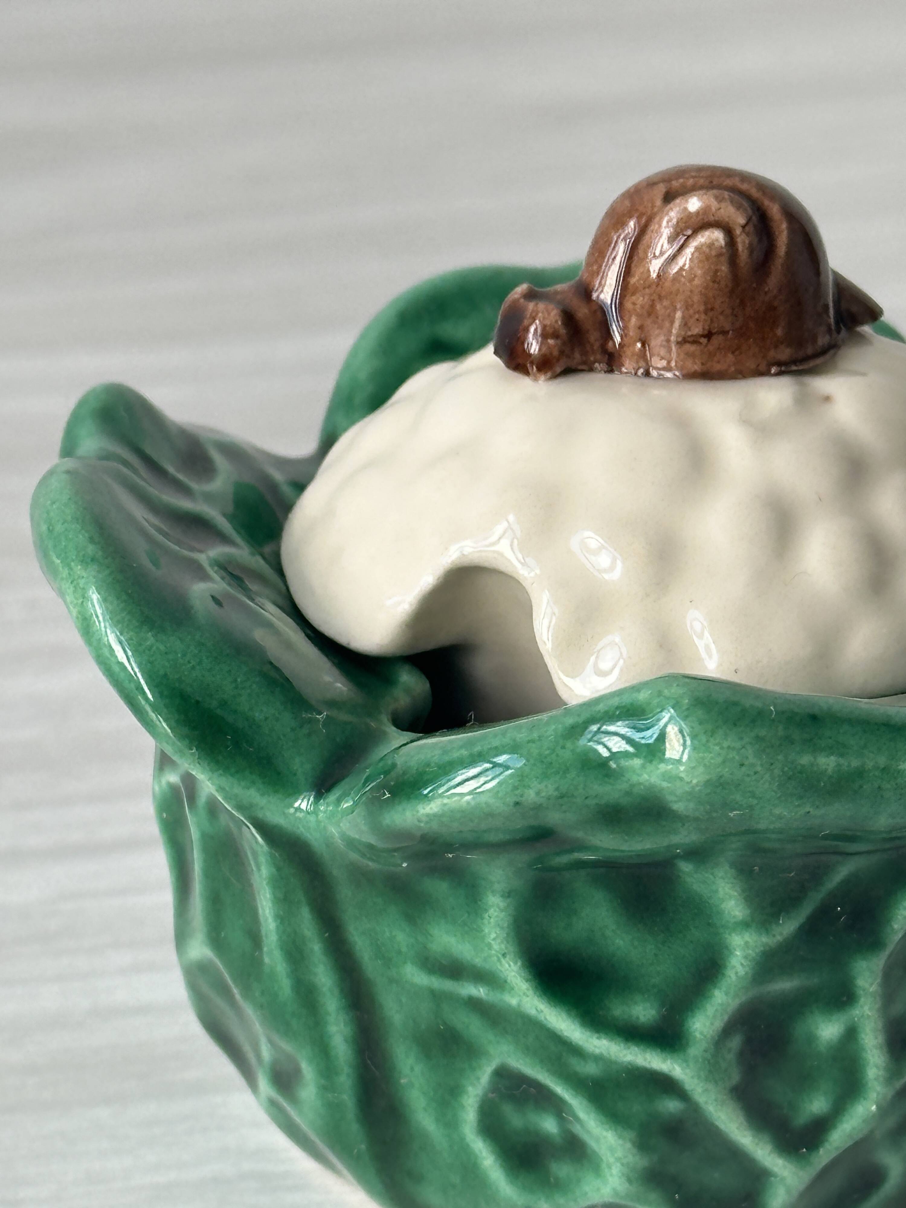 Small ceramic cabbage, sugar sauce boat.