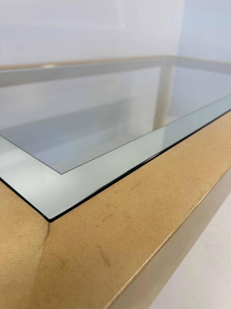 Italian Table Parchment and Glass, Attr. Aldo Tura, 1970s