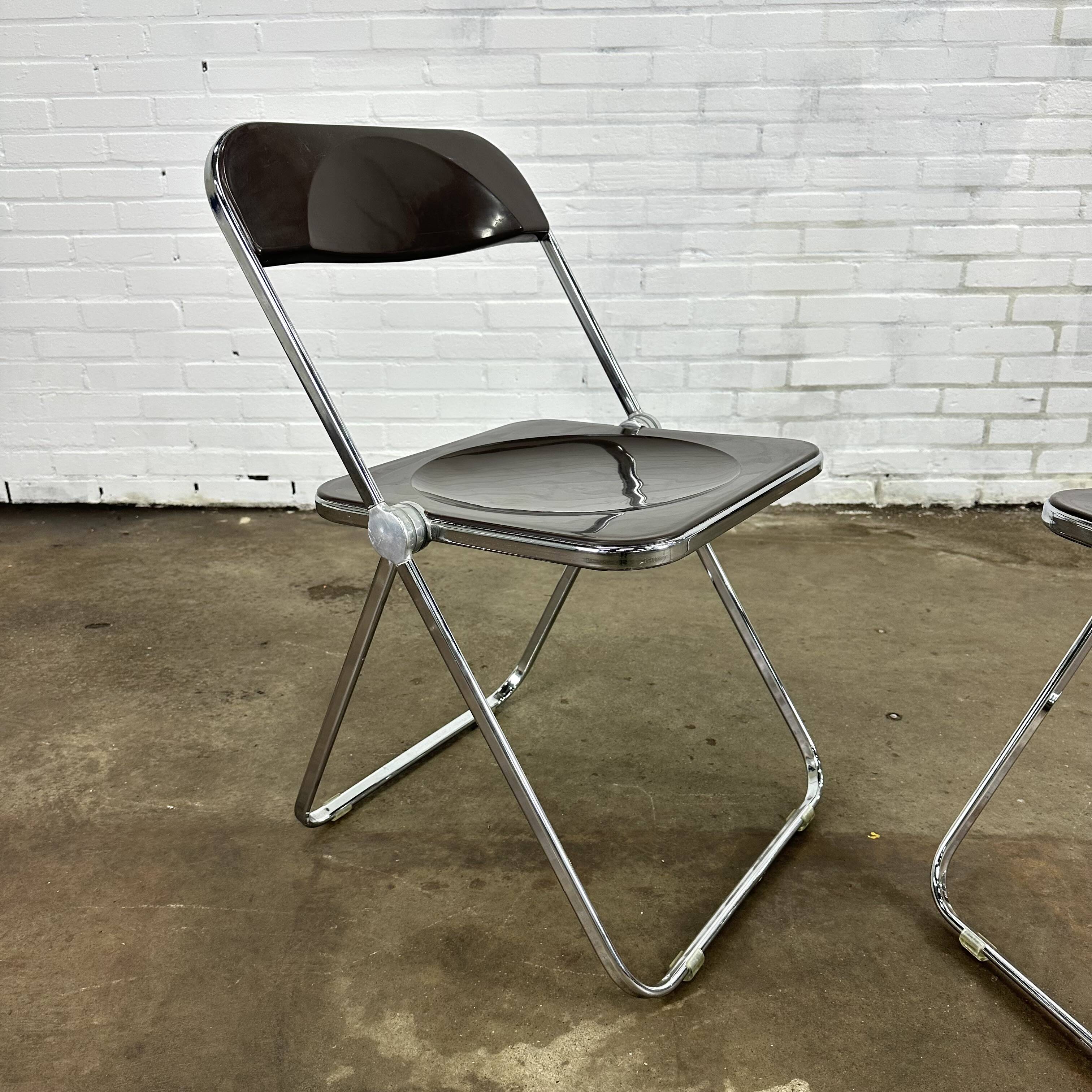 Italian Plia folding chairs brown by Giancarlo Piretti for Castelli