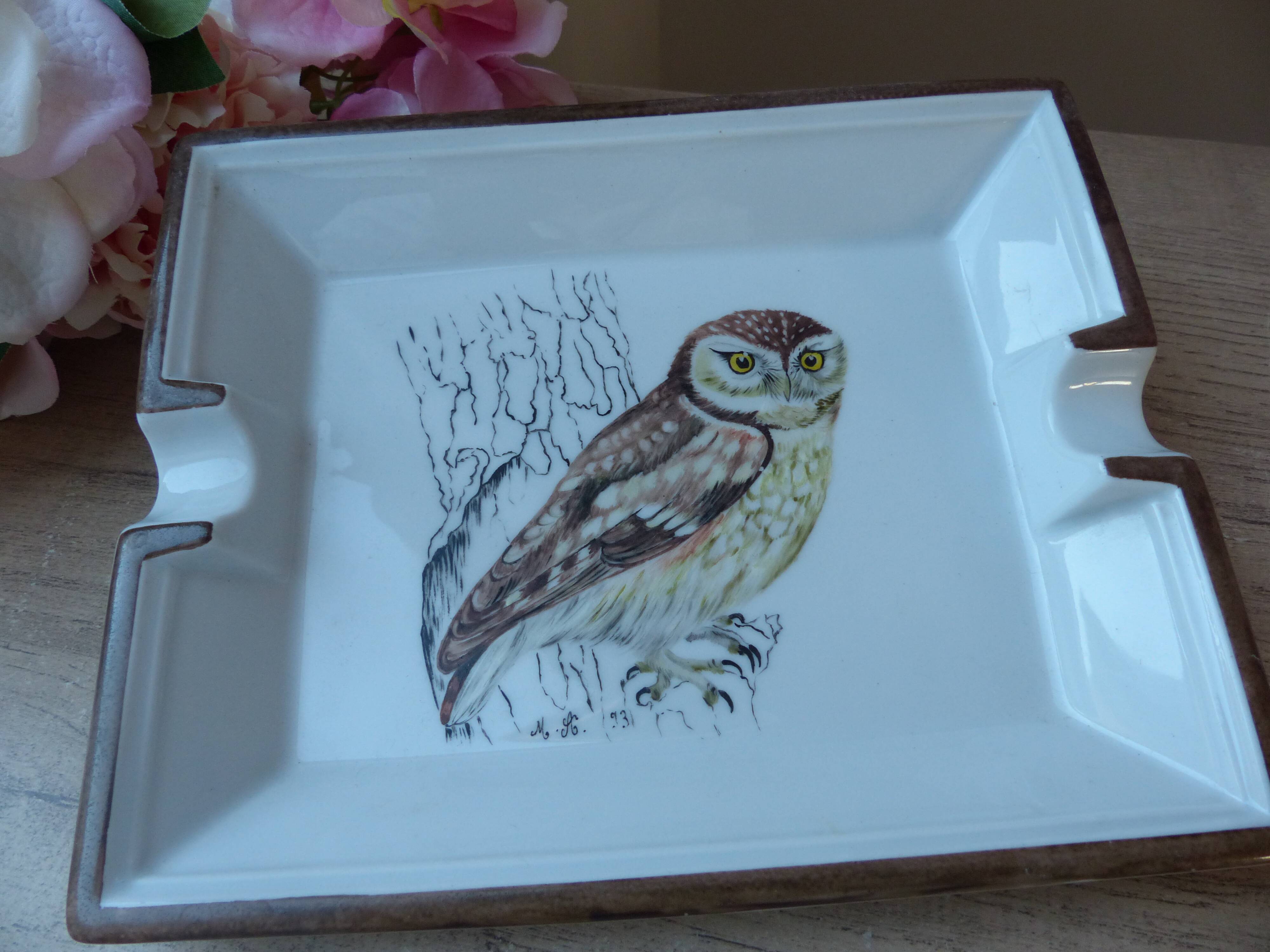 Empty Ceramic Pocket Storage Cup Hand Painted Owl Bird Decor