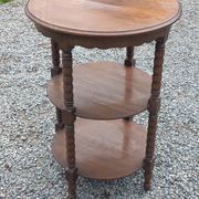 Vintage oak pedestal table with 3 shelves from the 60s