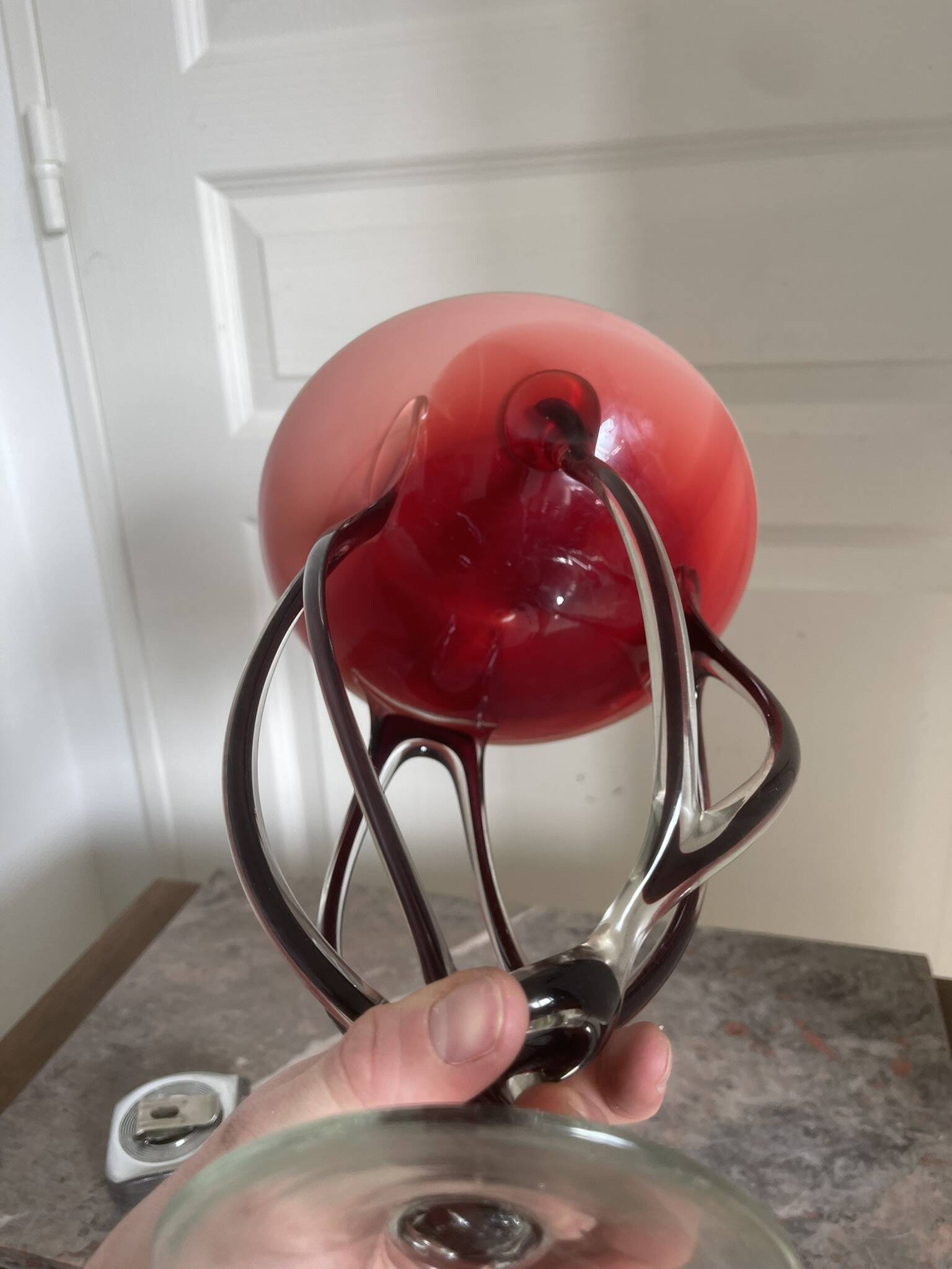 Antique Medusa Red Cup Vase Jozefina Krosno Octopus Blown Glass 30CM