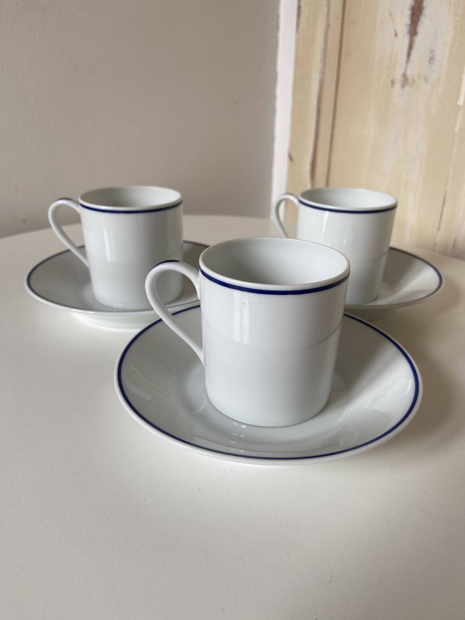 Set of 3 Jammet Seignolles coffee cups and bowls in Limoges model ROYAN