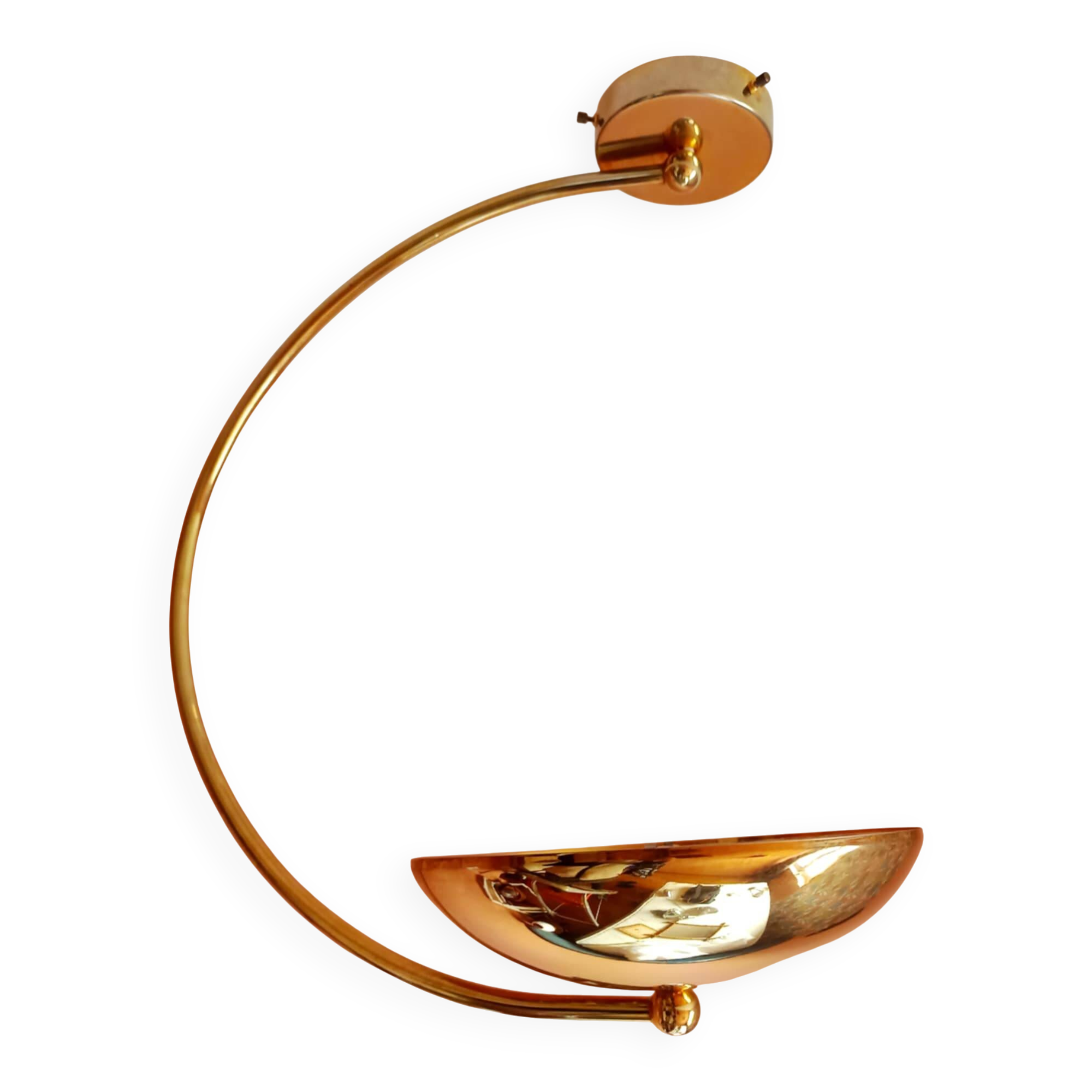 Vintage gold metal arc pendant light, 1980s