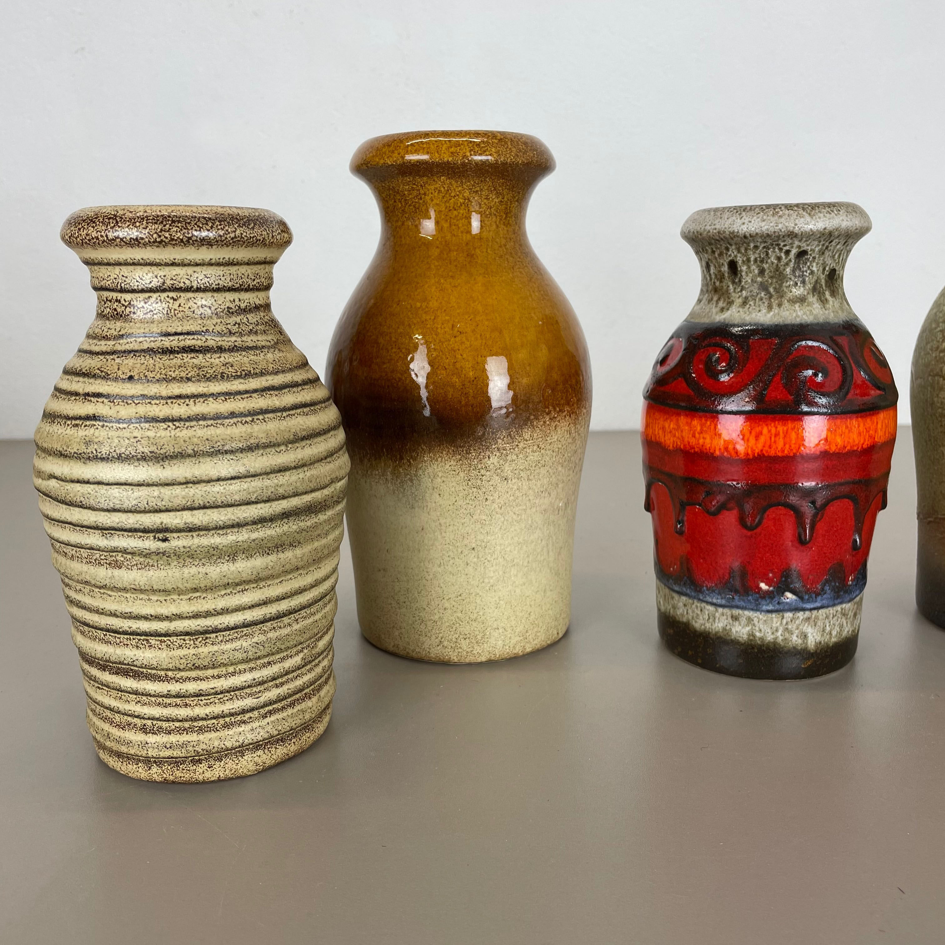 Set of five vintage pottery fat lava vases made by scheurich, germany, 1970s