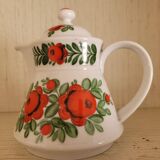 Small vintage coffee or teapot with orange flower pattern