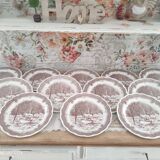 Set of 12 Swiss Landscape HE dinner plates with brown winter decor