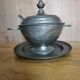Soup tureen in pewter with ladle and tray 92% lead-free
