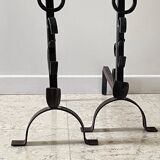 Pair of vintage steel brutalist andirons