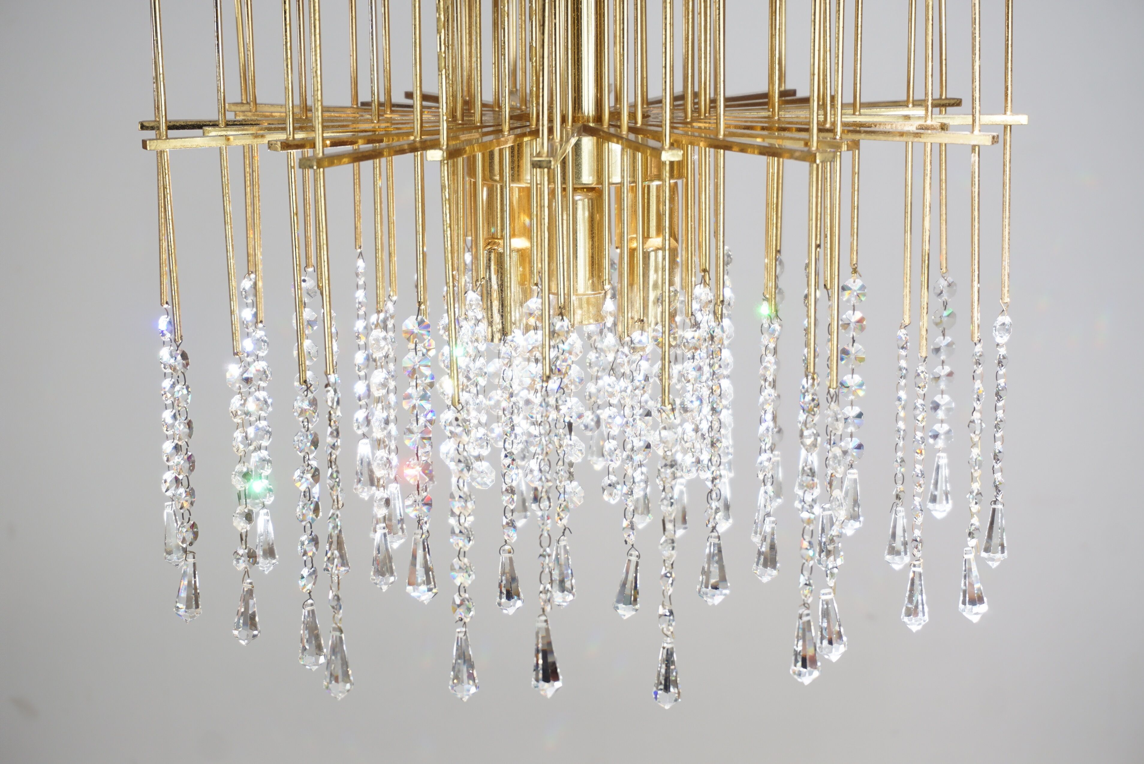 Brass and swarovsky crystals hanging lamp 1960