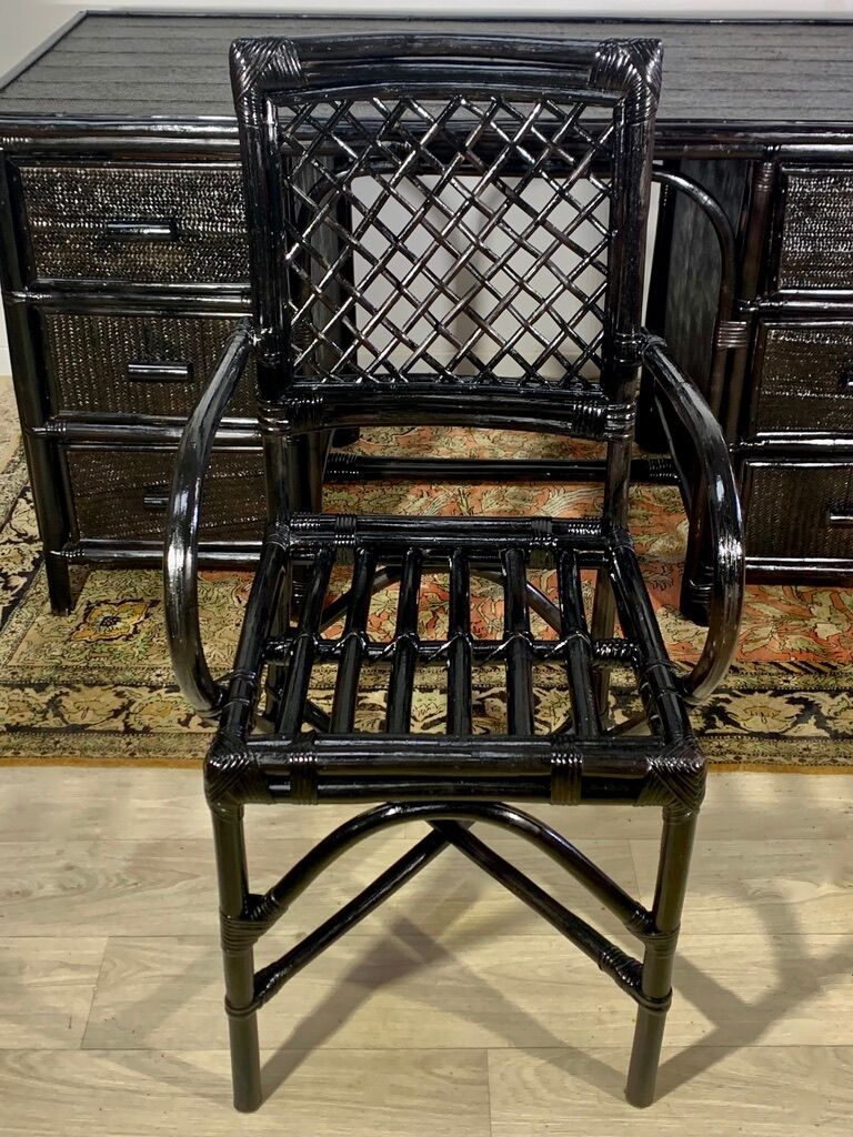 Desk and office chair in bamboo and black lacquered rattan, 60s, 70s