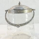 1900 glass cookie bucket engraved silver metal frame