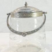 1900 glass cookie bucket engraved silver metal frame